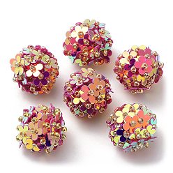Pourpre Paillette en plastique pvc avec pendentifs en perles de graines de verre, avec boucles en fer, charmes de fleurs, pourpre, 18x17mm, Trou: 4.3mm