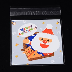Разноцветный Прямоугольник мешки ОПП целлофан на Рождество, с Санта-Клауса рисунком, красочный, 13x9.9 см, односторонняя толщина: 0.035 мм, внутренняя мера: 9.9x9.9 см, около 95~100 шт / упаковка