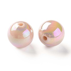 Pêche Perles acryliques opaques, de couleur plaquée ab , ronde, peachpuff, 16x15mm, Trou: 2.8mm, environ220 pcs / 500 g