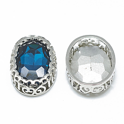Azul Capri Cose en el rhinestone, Enlaces multifilares, diamantes de imitación de cristal, con fornituras de latón de tono platino, accesorios de prendas de vestir, oval, capri azul, 16.5x12x6 mm