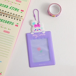 Rabbit Plastic Photocard Sleeve Keychain, with Rectangle Clear Window and Random Color Ball Chains, Rectangle, Lilac, Rabbit Pattern, 104x76mm, Inner Diameter: 94x70mm