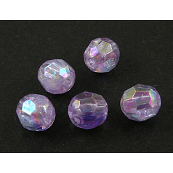 Violet Eco-Friendly Transparent Acrylic Beads, Faceted, Round, AB Color, Violet, 6mm, Hole: 1mm, about 5000pcs/500g