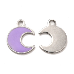 Stainless Steel Color 304 Stainless Steel Enamel Pendants, Moon Charm, Stainless Steel Color, 12.5x10x1mm, Hole: 1.6mm