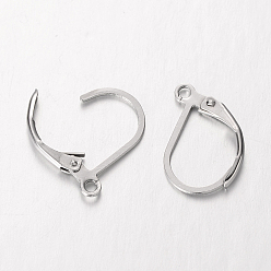 Stainless Steel Color 304 Stainless Steel Leverback Earring Findings, with Loop, Stainless Steel Color, 16x11x2mm, Hole: 1.5mm, Pin: 0.7mm