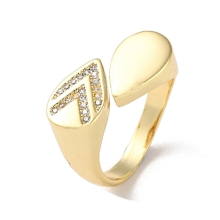 Real 16K Gold Plated Rack Plating Brass Micro Pave Cubic Zirconia Open Cuff Rings, Teardrop, Real 16K Gold Plated, Inner Diameter: 18mm