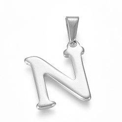 Letter N 304 Stainless Steel Pendants, Stainless Steel Color, Initial Letter.N, 20x18x1.8mm, Hole: 3x7mm