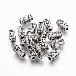Antique Silver Tibetan Style Alloy Beads, Lead Free & Nickel Free & Cadmium Free, Cuboid, Antique Silver, about 10.5mm long, 5mm wide, 5mm thick, hole: 2.5mm