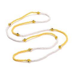 Yellow Evil Eye Lampwork & Glass Seed Beaded Elastic Waist Bead Chains, Summer Body Chains, Bikini Jewelry Chains for Women Girls, Yellow, 31-1/2 inch(80cm)