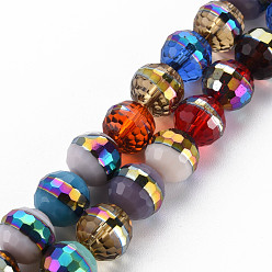 Colorful Electroplate Transparent Glass Beads Strands, Rainbow Color Plated, Faceted, Round, Colorful, 10x9.5mm, Hole: 1.4mm, about 39~40pcs/strand, 14.17 inch~14.57 inch(36~37cm)