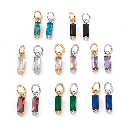 Mixed Color 304 Stainless Steel Cubic Zirconia Pendants, Rectangle, Mixed Color, 17x4x4mm, Hole: 5mm