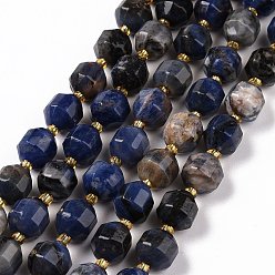 Sodalite Brins de perles de sodalite naturelles avec des perles de rocaille, tambour à barillet bicône à facettes, 9.5x8.5mm, Trou: 1.2mm, Environ 31 pcs/chapelet, 14.17 pouce (36 cm)