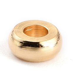 Настоящее золото 24K Латунные бусины, долговечный, плоско-круглые, реальный 24 k позолоченный, 4x1.5 мм, отверстие : 1.5 мм