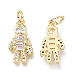 Real 18K Gold Plated Brass Micro Pave Clear Cubic Zirconia Charms, with Jump Rings, Long-Lasting Plated, Boy, Real 18K Gold Plated, 14.5x8x3mm, Jump Ring: 5x1mm, Hole: 3.5mm