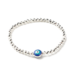 Hématite Bracelet extensible énergétique en perles d'hématite synthétique pour adolescente femme, mauvais œil alliage alliage émail perles bracelet, bleu moyen, diamètre intérieur: 2-1/4 pouce (5.6 cm)