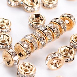 Crystal Brass Rhinestone Spacer Beads, Grade AAA, Straight Flange, Nickel Free, Light Gold Metal Color, Rondelle, Crystal, 4x2mm, Hole: 1mm