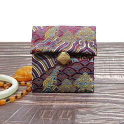 Rouge Violet Moyen Pochettes d'emballage de bijoux en satin de style chinois, sacs-cadeaux, rectangle, support violet rouge, 10x9 cm