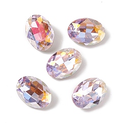 Rosas de Luz AB Cabujones de diamantes de imitación de cristal, puntiagudo espalda y dorso plateado, oval, rosa clara ab, 14x10x5.5 mm
