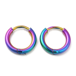 Rainbow Color Pendientes de aro huggie de aleación de titanio con revestimiento iónico (ip) para mujer, color del arco iris, 12 calibre, 12x2 mm