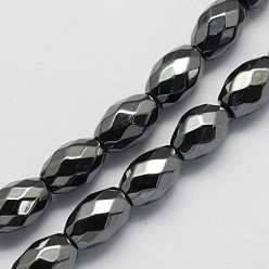 Black Non-magnetic Synthetic Hematite Beads Strands, Grade A, Faceted, Oval, Black, 6x4x4mm, Hole: 1mm