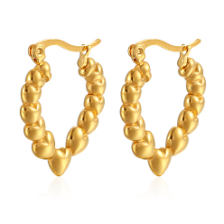 Golden 304 Stainless Steel Hoop Earrings, Teardrop with Heart, Golden, 26x23mm