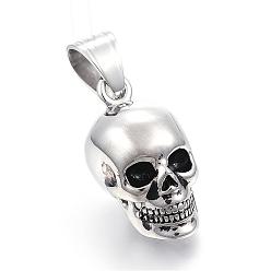 Antique Silver 316 Surgical Stainless Steel Pendants, Skull, Antique Silver, 29x15x18mm, Hole: 7x10mm