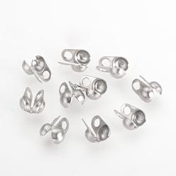 Stainless Steel Color 304 Stainless Steel Bead Tips, Calotte Ends, Clamshell Knot Cover, Stainless Steel Color, 6x4.5mm, Hole: 1.5mm, Inner Size: 3mm