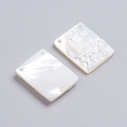 White Shell Natural White Shell Mother of Pearl Shell Pendants, Rectangle with Virgin Mary, 16x12x2~2.5mm, Hole: 0.9mm