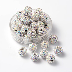 Crystal AB Pave Disco Ball Beads, Polymer Clay Rhinestone Beads, Round, Crystal AB, PP13(1.9~2mm), 5 Rows Rhinestone, 8mm, Hole: 1mm