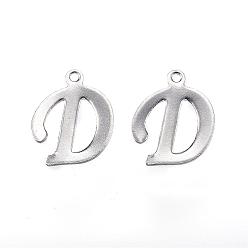 Stainless Steel Color 304 Stainless Steel Letter Charms, Letter.D, Stainless Steel Color, 14x11x0.8mm, Hole: 1mm