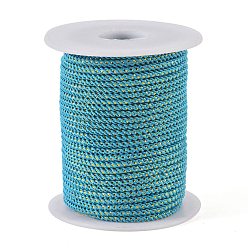 Deep Sky Blue Round String Thread Polyester Cords, with Gold Wire, Deep Sky Blue, 2.5mm, about 21.87 yards(20m)/roll