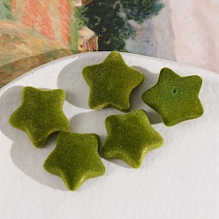 Gris Oliva Cabujones de resina flocados, estrella, verde oliva, 19x18 mm