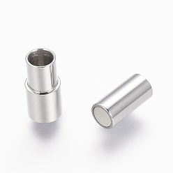 Stainless Steel Color 304 Stainless Steel Magnetic Clasps with Glue-in Ends, Column, Stainless Steel Color, 16.5x5.5mm, Hole: 3mm