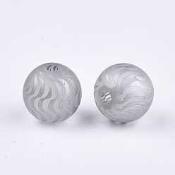 Серебро Гальванические стеклянные бусины, матовые, круглый с волны шаблон, серебряные, 8~8.5 мм, отверстие : 1.5 мм