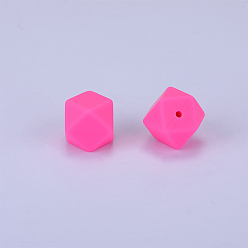 Fuchsia Hexagonal Silicone Beads, Chewing Beads For Teethers, DIY Nursing Necklaces Making, Fuchsia, 23x17.5x23mm, Hole: 2.5mm