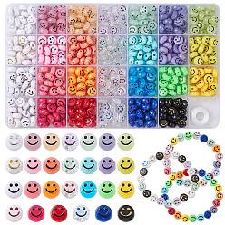 Mixed Color DIY Smiling Face Stretch Bracelet Making Kit, Including Flat Round Acrylic Beads, Elastic Thread, Mixed Color, Beads: 10x6mm, Hole: 2mm, 675pcs/box