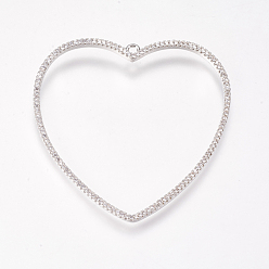 Clear Brass Micro Pave Cubic Zirconia Pendants, Heart, Platinum, Clear, 47x48x3mm, Hole: 3.5mm