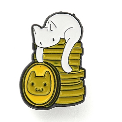 Cat Shape Épingles en émail de style dessin animé, badge en alliage noir pour vêtements de sac à dos, chat et pièce de monnaie, 23.5x16.5x1mm