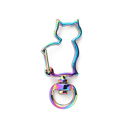 Rainbow Color Alloy Swivel Snap Hooks Clasps, Cat, Rainbow Color, 42mm