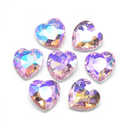 Pearl Pink Pointed Back Glass Rhinestone Cabochons, Faceted, Back Plated, AB Color Plated, Heart, Pearl Pink, 12.2x11.8x5mm