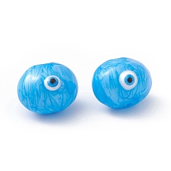 Deep Sky Blue Glass Beads, with Enamel, Oval with Evil Eye Pattern, Deep Sky Blue, 13x16.5x15.5mm, Hole: 1.4mm