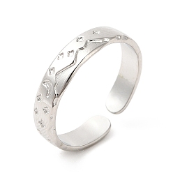 Stainless Steel Color 304 Stainless Steel Moon & Star Open Cuff Ring for Women, Stainless Steel Color, US Size 6 3/4(17.1mm)