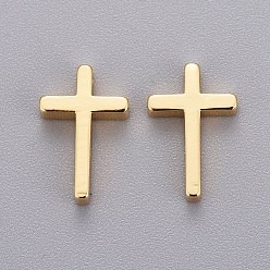 Oro Encantos de cruz diminutos de latón, dorado, 13x8.5x2.5 mm, agujero: 1.4 mm