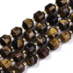Tiger Eye Natural Tiger Eye Beads Strands, Faceted, Round, 10x9.5mm, Hole: 1.2mm, Bead: 3.5x2mm, about 32~33pcs/strand, 15.16 inch(38.5cm)