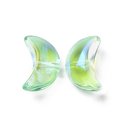 Citron Vert Perles en verre electroplate transparent , de couleur plaquée ab , lune, lime, 14x9x6.5mm, Trou: 1.2mm