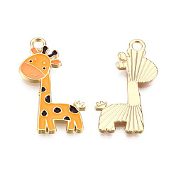 Оранжевый Подвески из эмали и сплава, золотой свет, жирафа, оранжевые, 27x12x2 мм, отверстие : 2 мм