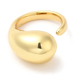 Real 18K Gold Plated Rack Plating Brass Teardrop Open Cuff Ring for Women, Lead Free & Cadmium Free, Real 18K Gold Plated, Inner Diameter: US Size 6 3/4(17.1mm)