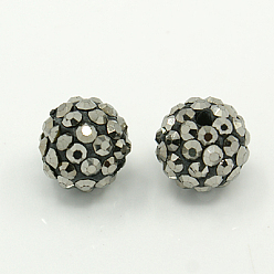 Jet Hematite Polymer Clay Rhinestone Beads, Grade A, Round Pave Disco Ball Beads, Jet Hematite, PP12(1.8~1.9mm), 10mm, Hole: 1.5mm