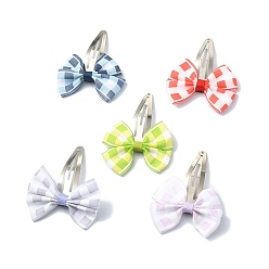 Mixed Color Handmade Woven Costume Accessories with Iron Snap Hair Clips for Girls, Bowknot, Mixed Color, 76x56x8mm
