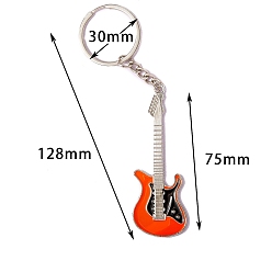 Orange Porte-clés pendentif guitare en alliage de zinc émaillé, pour porte-clés, sac à main, cadeau d'ornement de sac à dos, orange, 12.8 cm