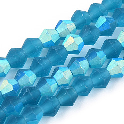 AceroAzul Imita las hebras de cuentas de vidrio esmerilado bicono de cristal austriaco, aa grado, facetados, acero azul, 4x4 mm, agujero: 1 mm, sobre 87~89 unidades / cadena, 13.19~13.39 pulgada (33.5~34 cm)
